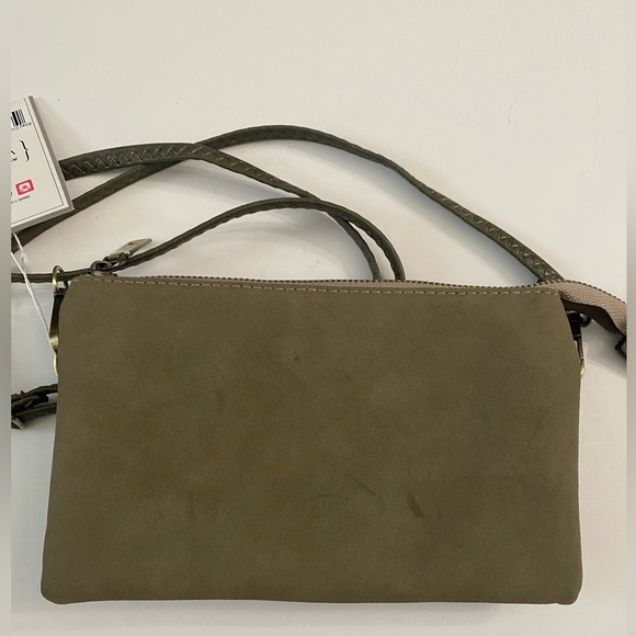 Jen & Co vegan Riley crossbody clutch small bag olive suede - Picture 11 of 12